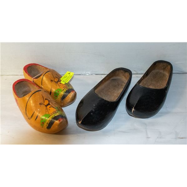 2 PAIRS OF ANTIQUE ADULT WOODEN DUTCH KLOMPEN