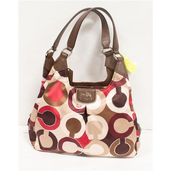 AUTHENTIC COACH SATIN & LEATHER PURSE