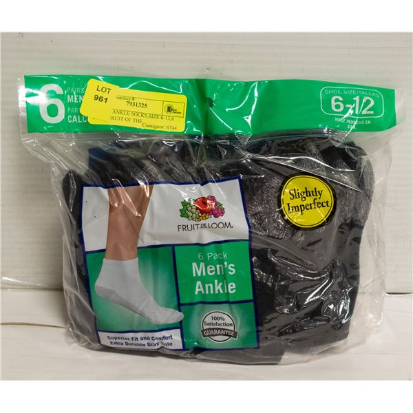 BLACK ANKLE SOCKS,SIZE 6-12,6 PACK,FRUIT OF THE
