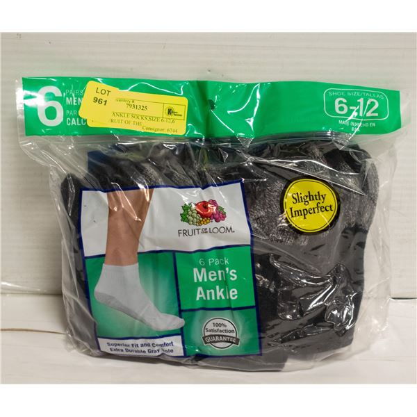BLACK ANKLE SOCKS,SIZE 6-12,6 PACK,FRUIT OF THE