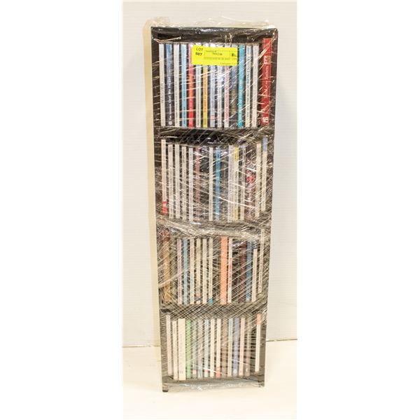 WOOD CD STAND WITH 60 ASSORTED CD'S