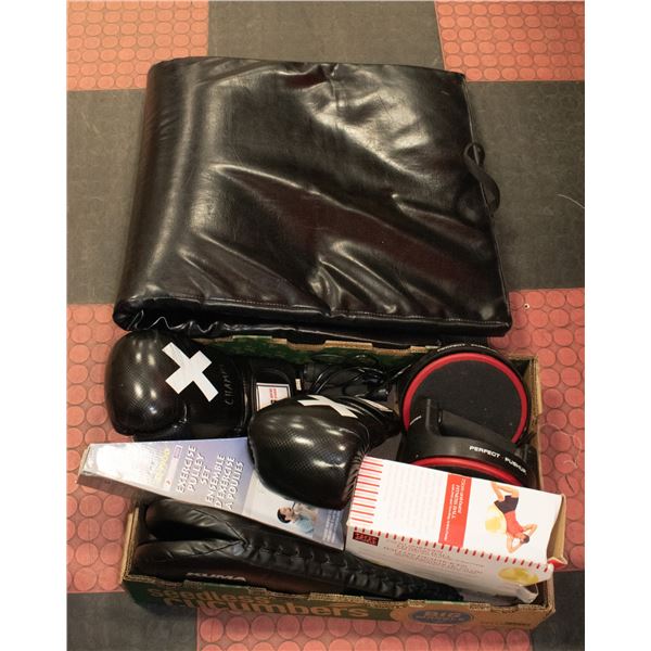 BOXING EXERCISE LOT: GLOVES, MAT, KUMA PAD,
