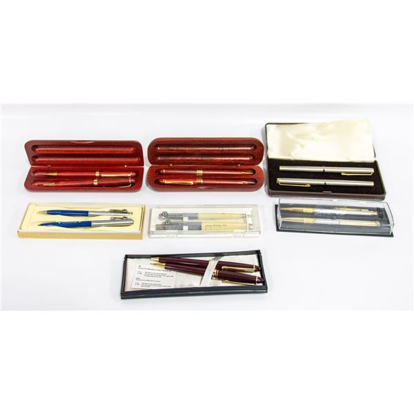 LARGE FLAT OF PEN SETS