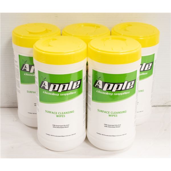 5 NEW CONTAINERS OF APPLE SURFACE CLEANSING WIPES