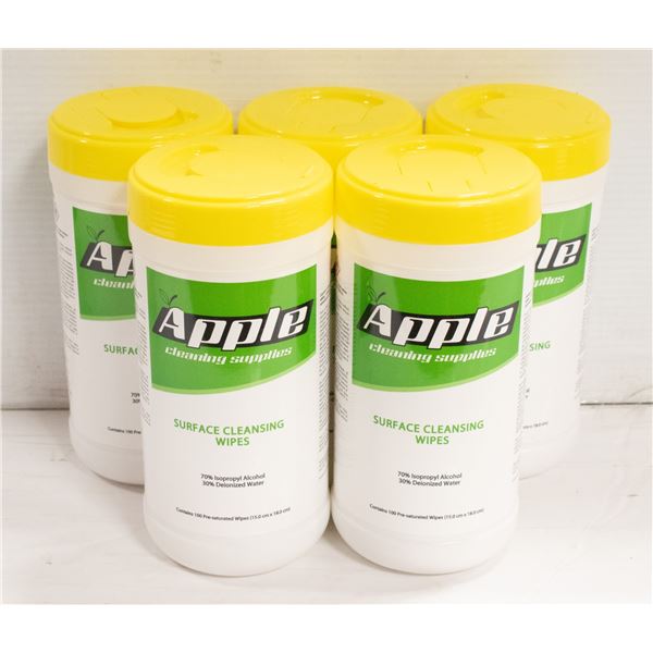 5 NEW CONTAINERS OF APPLE SURFACE CLEANSING WIPES