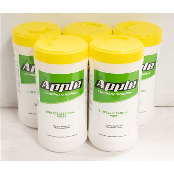 5 NEW CONTAINERS OF APPLE SURFACE CLEANSING WIPES