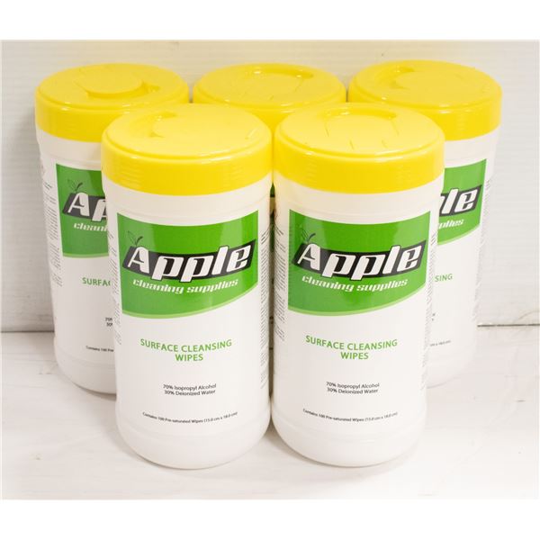 5 NEW CONTAINERS OF APPLE SURFACE CLEANSING WIPES