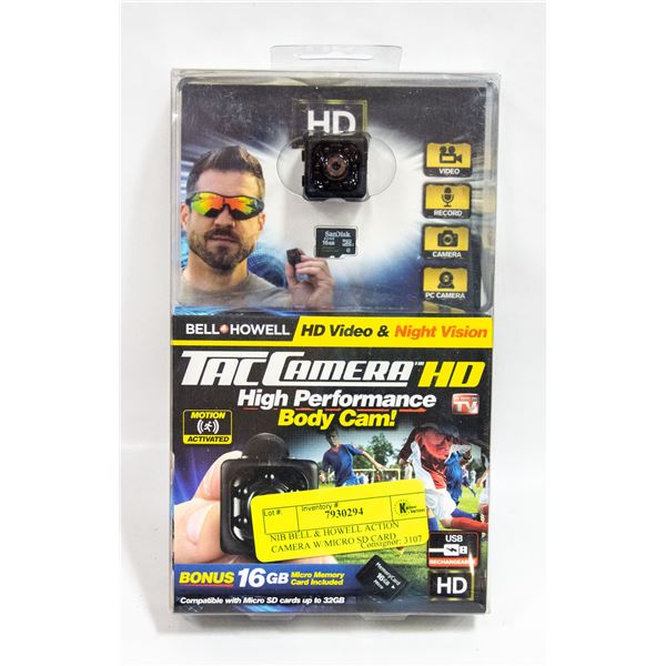 NEW BELL & HOWELL ACTION CAMERA W/MICRO SD CARD