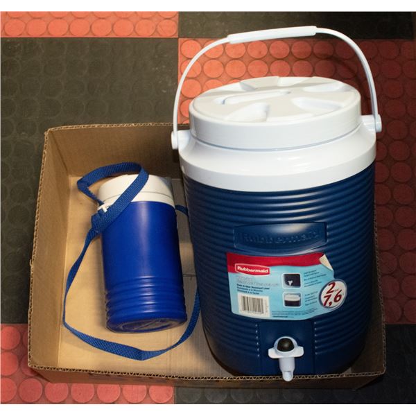 BOX WITH RUBBERMAID 2-GALLON WATER JUG