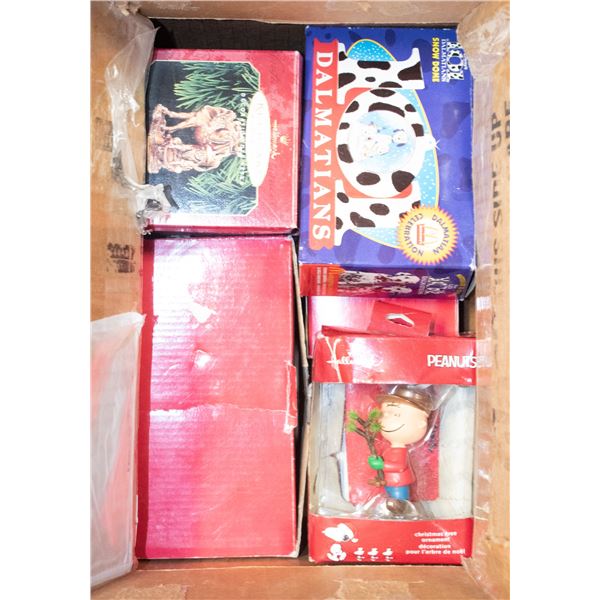 BOX OF CHRISTMAS ORNAMENTS AND MORE
