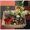 Image 1 : LARGE WICKER BASKET/HOUSEHOLD ITEMS-FAUX FLOWERS,