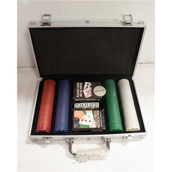 POKER 200 CHIPS SET METAL CASE COMPLETE 2 DECKS