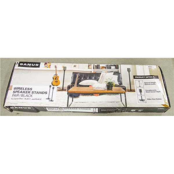 SANUS PAIR OF WIRELESS BLACK SPEAKER STANDS IN BOX