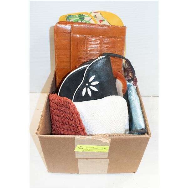 FLAT OF BAGS & PURSES PREVIOUSLY OWNED - SOME NEED