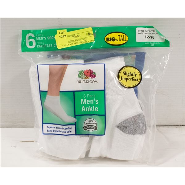 ANKLE WHITE SOCKS,SIZE 12-16,6-PACK,FRUIT OF THE