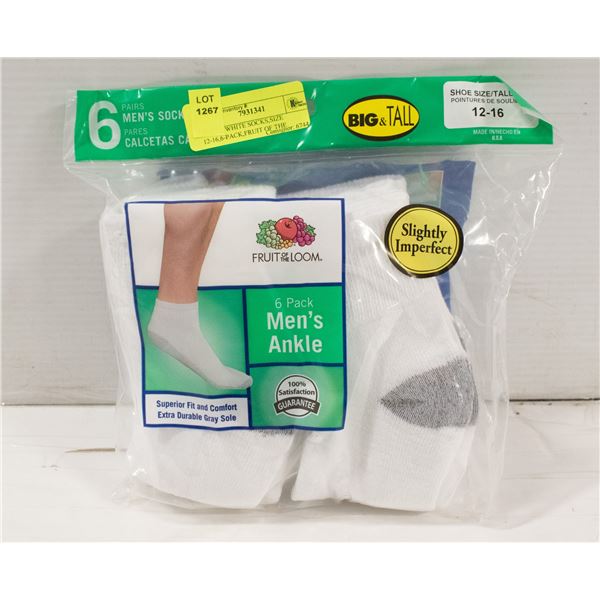 ANKLE WHITE SOCKS,SIZE 12-16,6-PACK,FRUIT OF THE