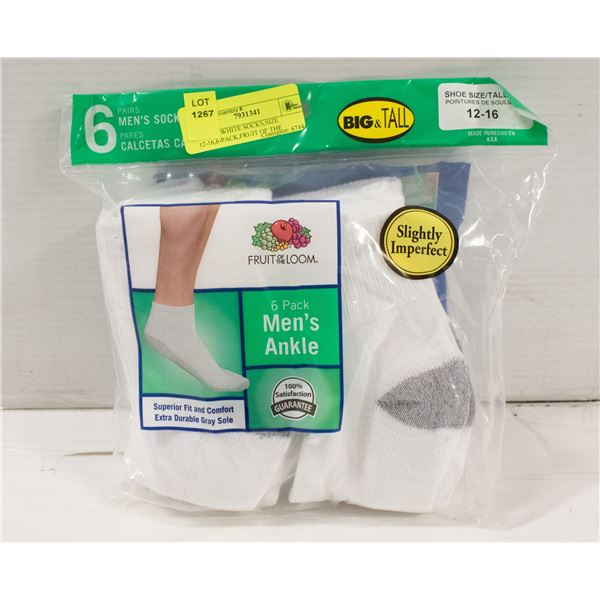 ANKLE WHITE SOCKS,SIZE 12-16,6-PACK,FRUIT OF THE