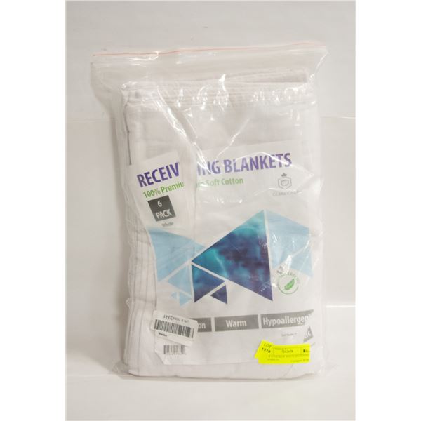NEW 6 PACK OF WHITE RECEIVING BLANKETS