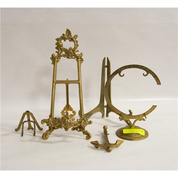 VARIOUS BRASS DISPLAY STANDS, BRASS ANCHOR