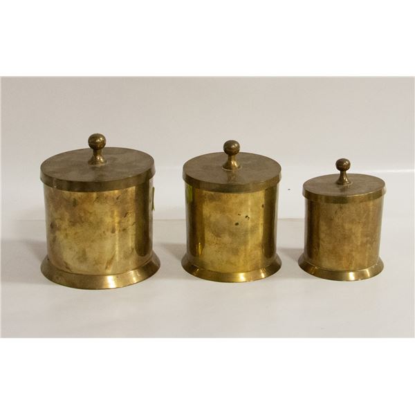 VINTAGE BRASS CANISTER SET LARGEST 4" TALL