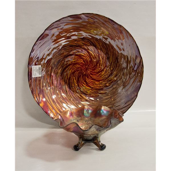 LARGE CENTERPIECE DISH 16", CARNIVAL GLASS CANDY