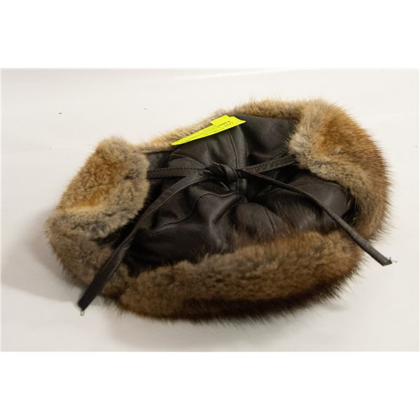 ESTATE MUSKRAT/LEATHER EAR FLAP HAT-ESTATE