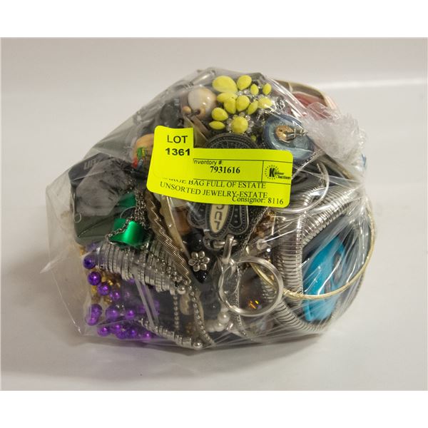 LARGE BAG FULL OF ESTATE UNSORTED JEWELRY-ESTATE
