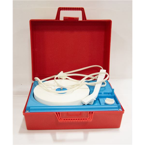 VINTAGE RED RECORD PLAYER IN RED CASE-ESTATE