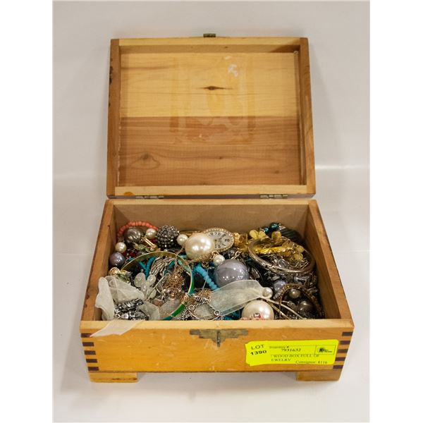 VINTAGE WOOD BOX FULL OF ESTATE JEWELRY