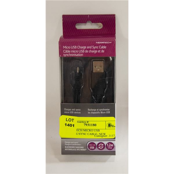 NEXX TECH MICRO USB CHARGE/SYNC CABLE- NEW