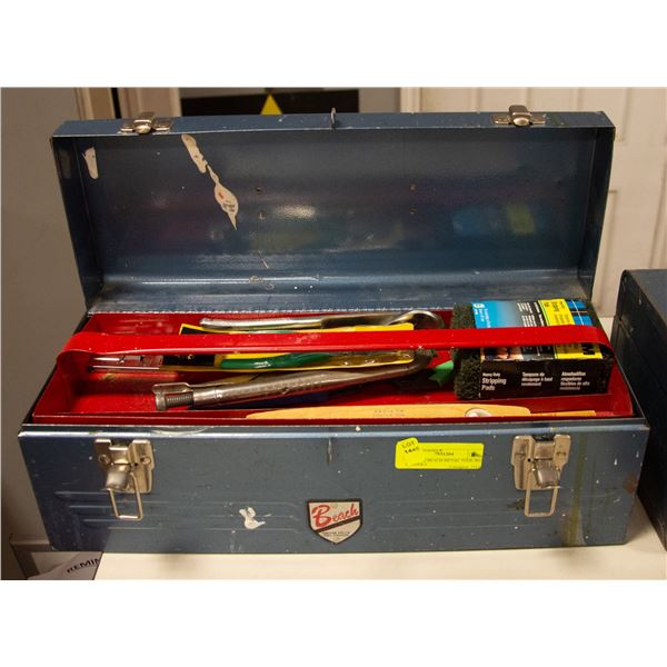VINTAGE BEACH METAL TOOL BOX W/ TOOLS