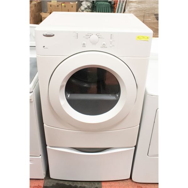 WHIRLPOOL WHITE DRYER WITH PEDESTAL