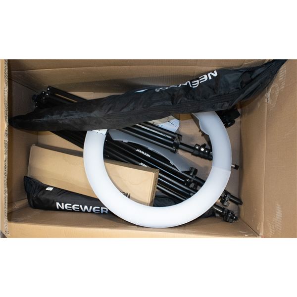 BOX OF NEEWER PHOTOGRAPHY EQUIPMENT AS IS