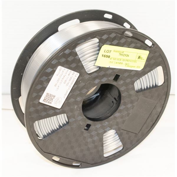 ROLL OF SILVER 3D PRINTING FILAMENT 2.85MM - 1KG