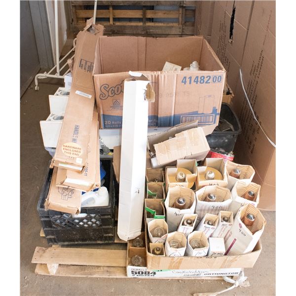 PALLET OF HARDWARE, LIGHTBULBS AND MORE