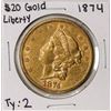 Image 1 : 1874 $20 Liberty Head Double Eagle Gold Coin
