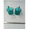 Image 1 : Teal Blue Glass Sugar and Creamer