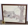 VINTAGE FRAMED OLD FARM THEME PRINT