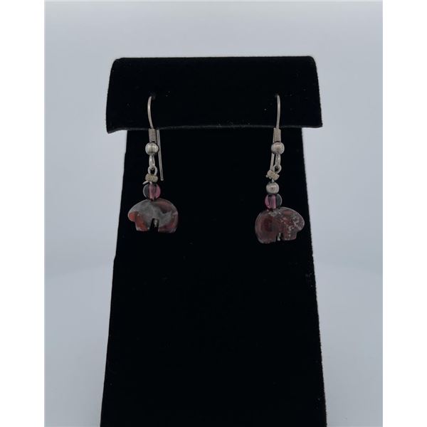 Zuni Carved Jasper Bear Earrings