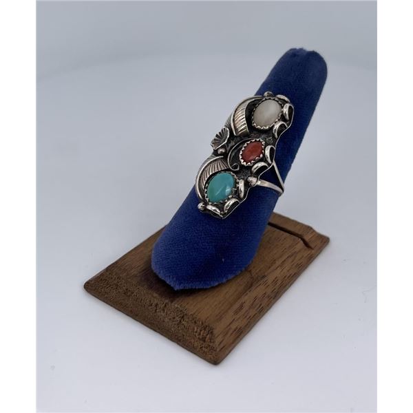 Navajo Sterling Silver Turquoise Coral Ring