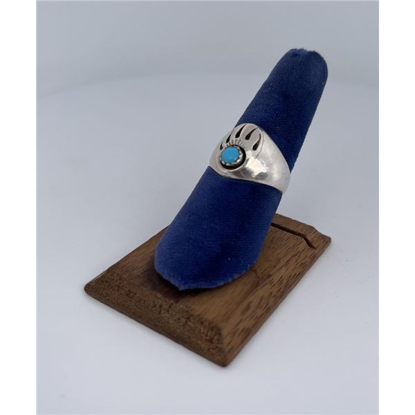 Navajo Sterling Silver Turquoise Bear Paw Ring