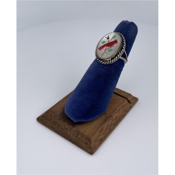 Zuni Inlaid Cardinal Sterling Silver Ring