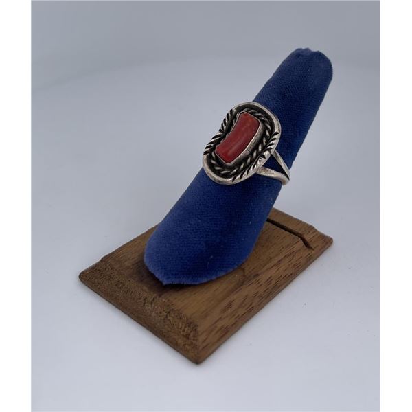 Navajo Sterling Silver Coral Ring