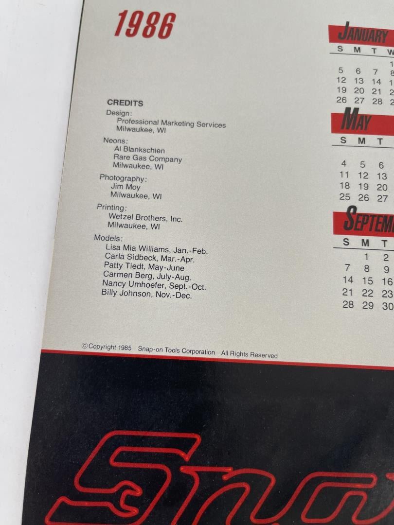 1986 Snap On Calendar 1986 Snap On Calendar