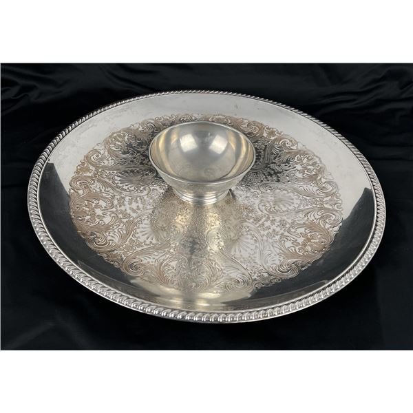 Large Silver Plate Charger and Pewter Bowl