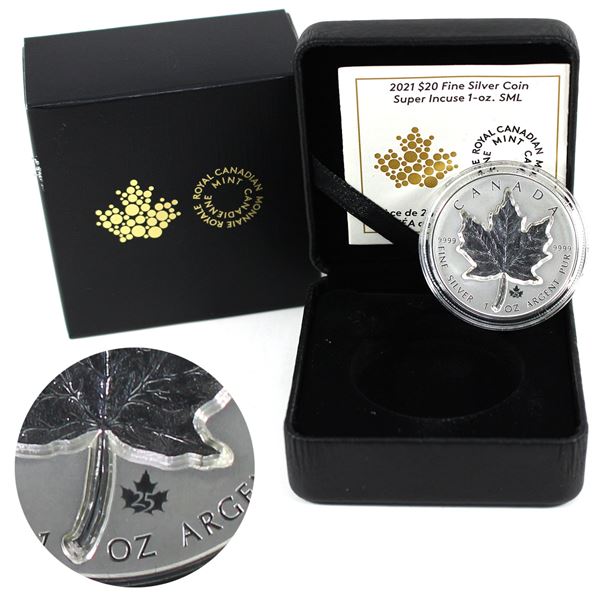 2021 Canada $20 Super Incuse 1oz Fine Silver Maple Leaf (Tax Exempt)
