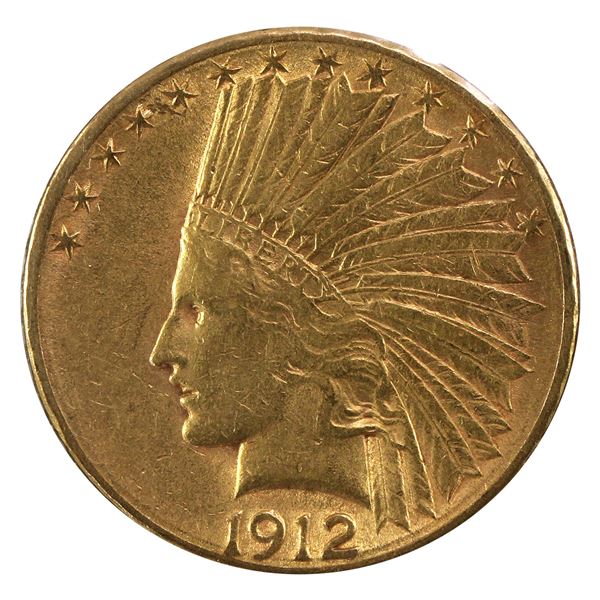 1912S USA $10 Gold Eagle EF (Scratched). Contains 0.484oz fine gold