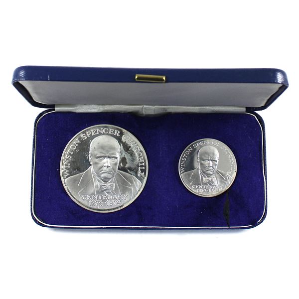 1874-1974 Pobjoy Mint 2-piece Winston Churchill Centenary Set of Sterling Silver Medallions