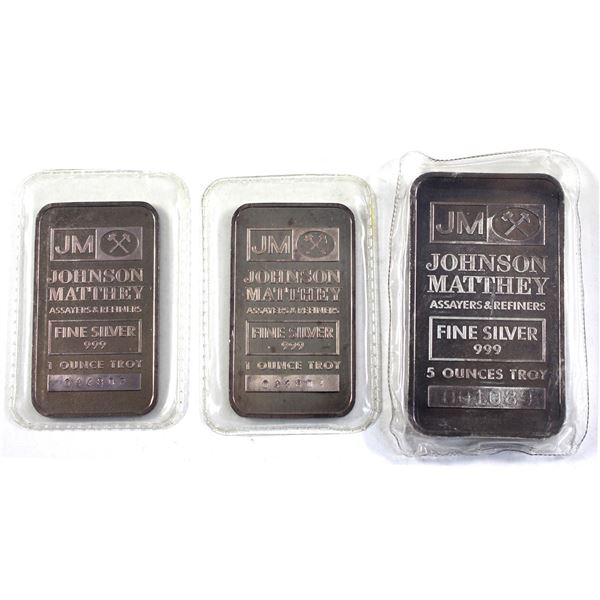 2x 1oz & 5oz Johnson Matthey with TD Bank Backs .999 Fine Silver Bars in Sealed Plastic. 3pcs (Tax E