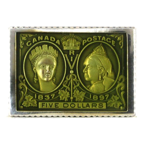The Metropolitan Collection Sterling Silver 1837-1897 Canada $5 Postage Stamp Design with Enamel